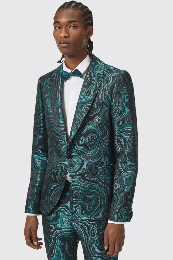 Twisted Tailor Adichie Slim Fit Green Jacquard Jacket | Jackets·Party Jackets