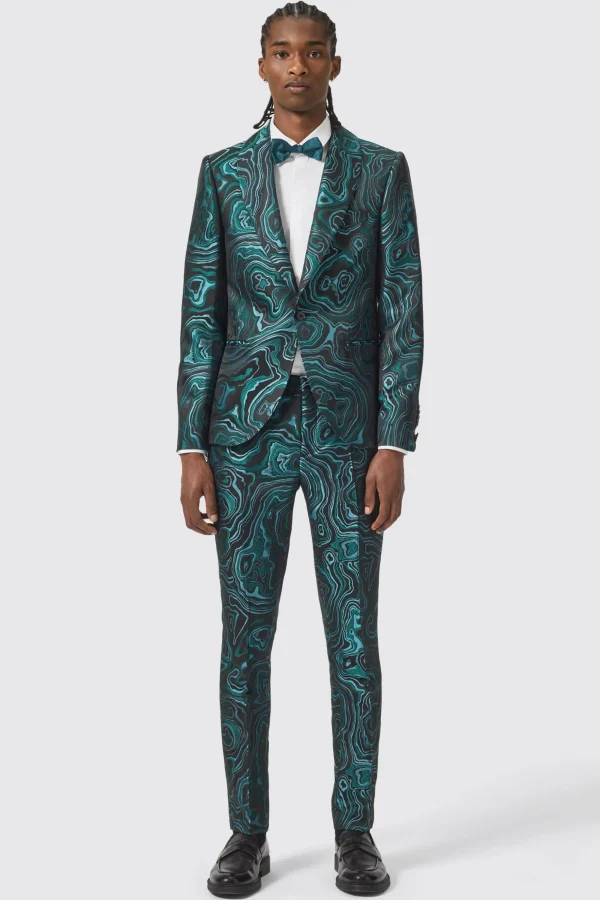 Twisted Tailor Adichie Slim Fit Green Jacquard Suit | Occasion·Party Suits