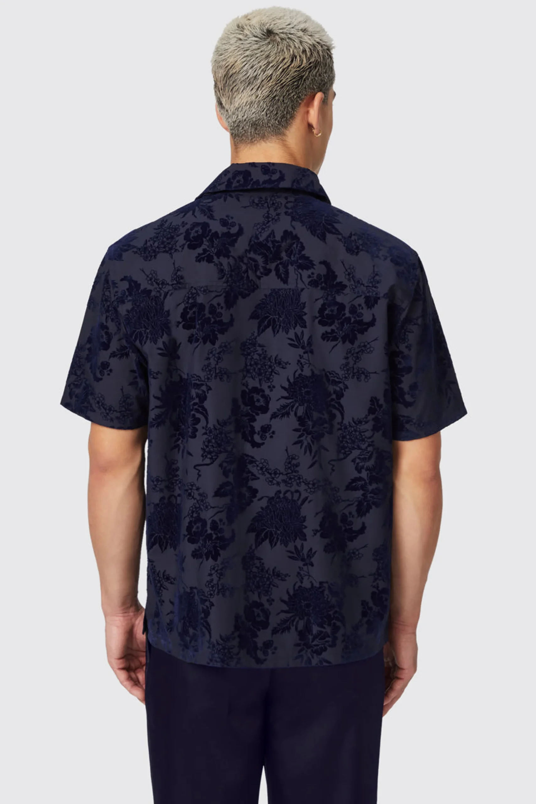 Twisted Tailor Albon Navy Floral Flocked Short Sleeve Shirt | Style·Patterned Shirts | Style·Floral Shirts