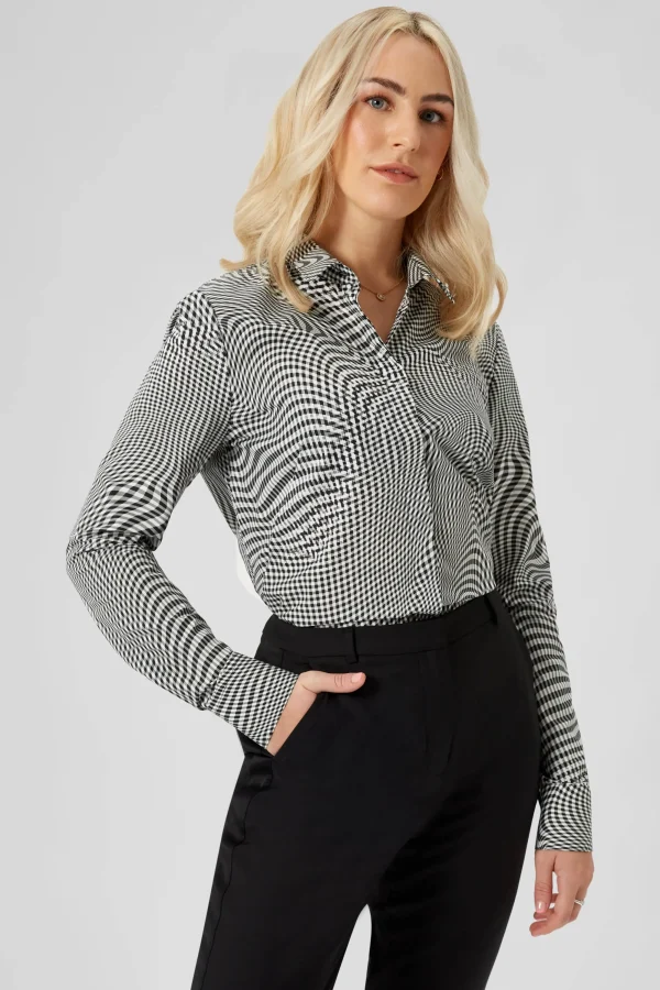 Twisted Tailor Amoros Skinny Fit Black Patterned Cotton Shirt | Woman