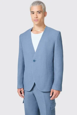 Twisted Tailor Anthony Oversized Blue Waffle Knit Cotton Jacket | Unisex | Jackets·Casual Jackets