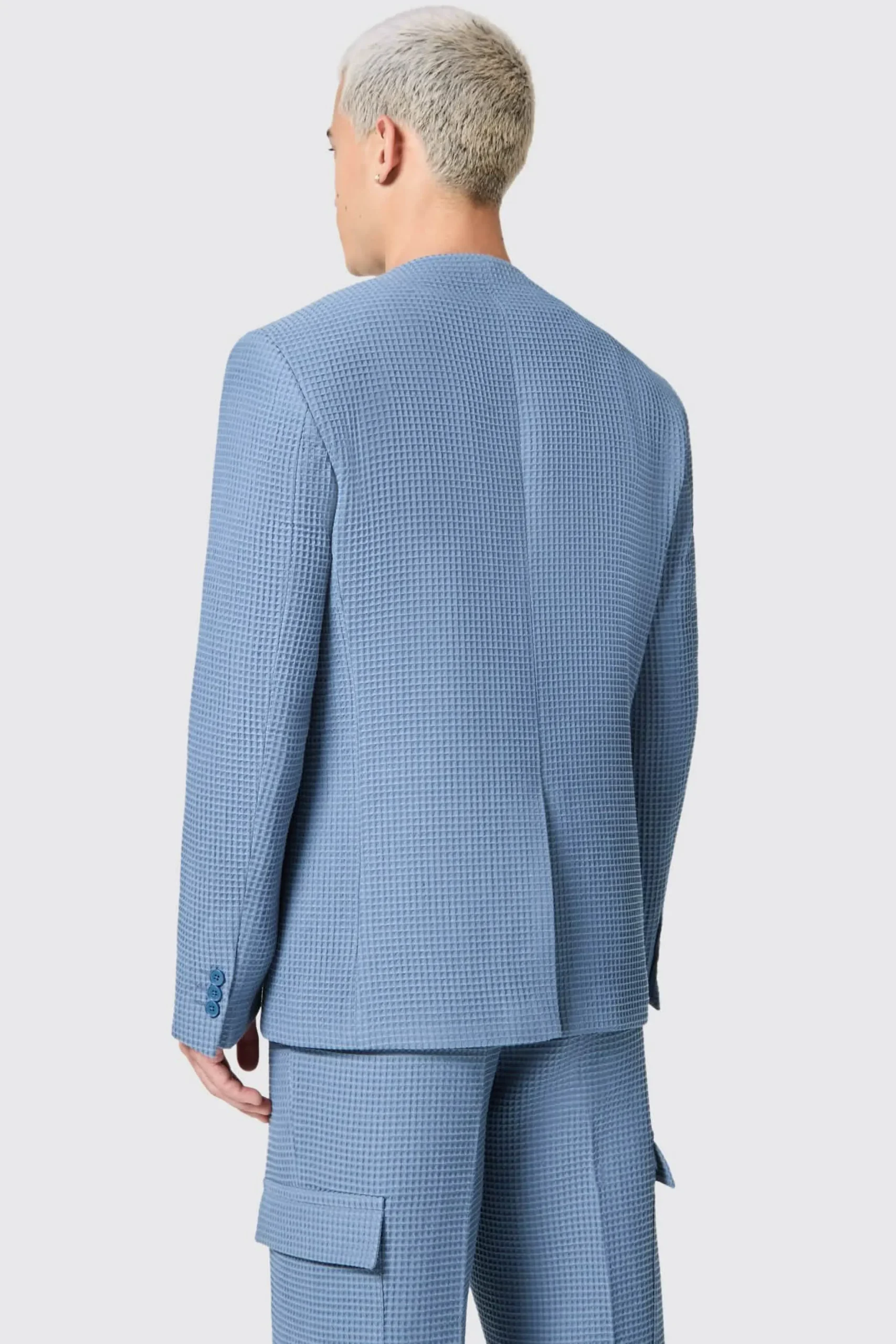 Twisted Tailor Anthony Oversized Blue Waffle Knit Cotton Jacket | Unisex | Jackets·Casual Jackets