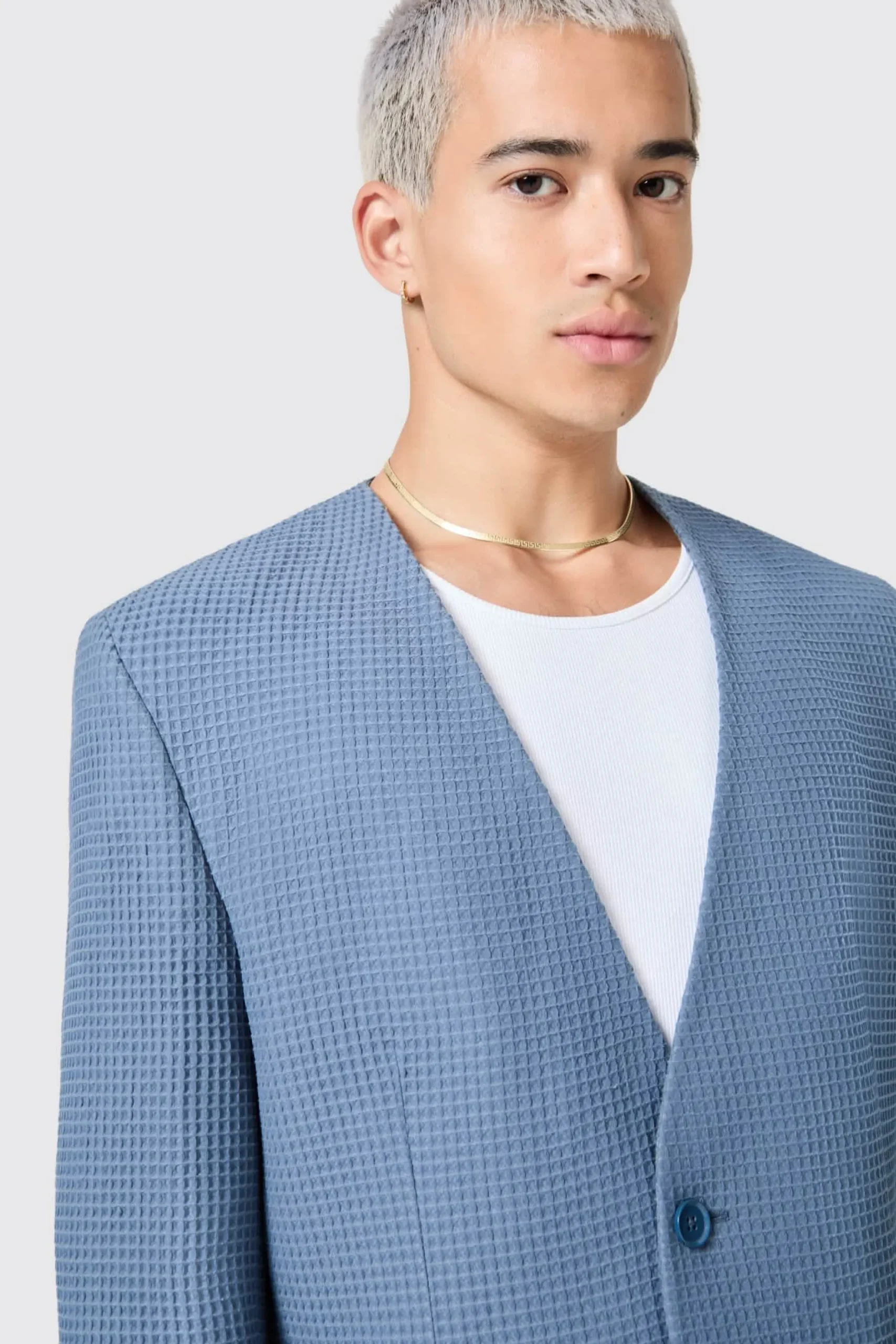 Twisted Tailor Anthony Oversized Blue Waffle Knit Cotton Jacket | Unisex | Jackets·Casual Jackets