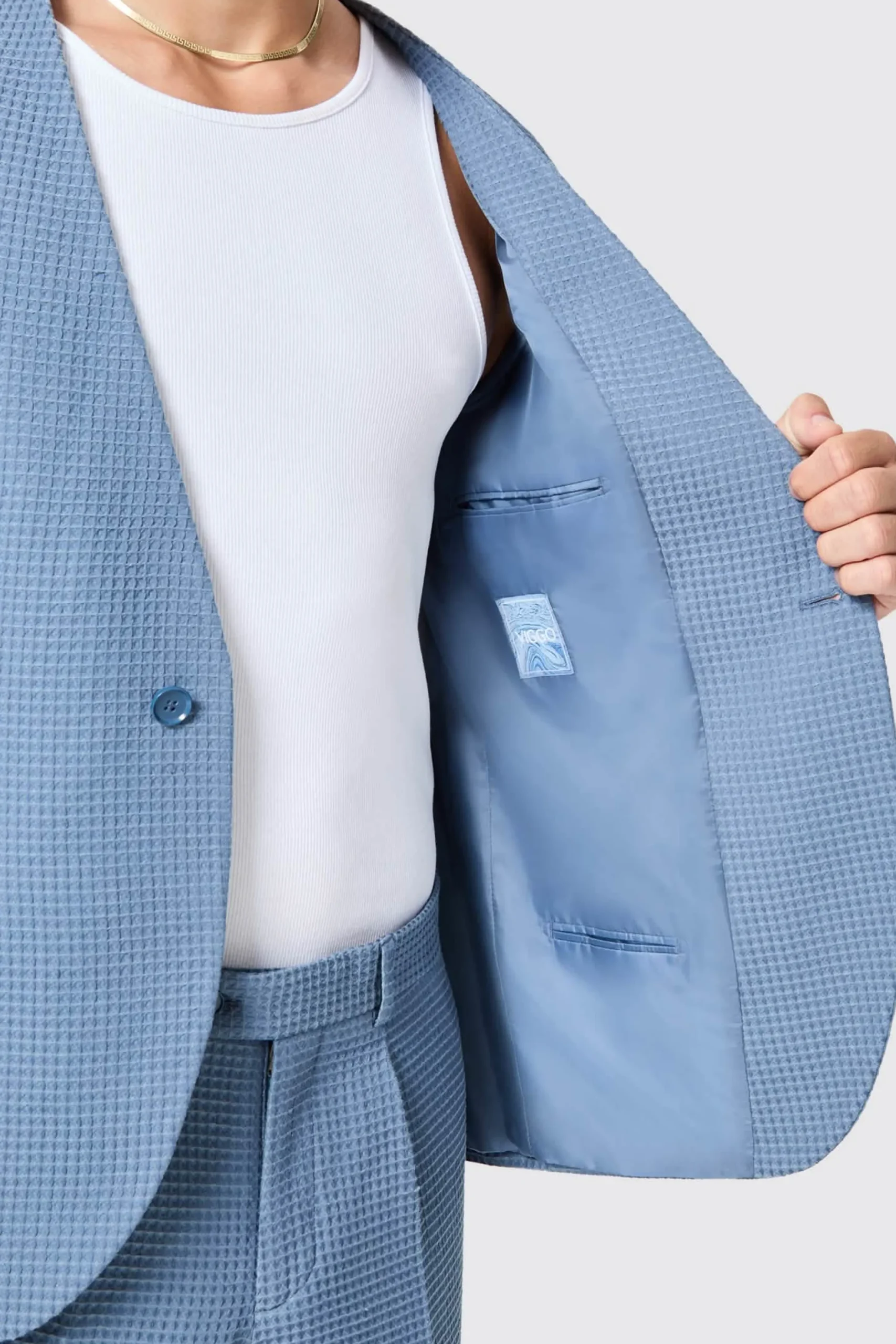 Twisted Tailor Anthony Oversized Blue Waffle Knit Cotton Jacket | Unisex | Jackets·Casual Jackets