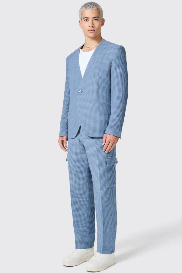 Twisted Tailor Anthony Oversized Blue Waffle Knit Cotton Suit | Unisex | Jackets·Casual Jackets