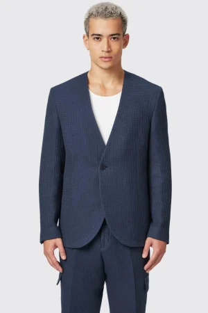 Twisted Tailor Anthony Oversized Navy Waffle Knit Cotton Jacket | Unisex | Jackets·Casual Jackets