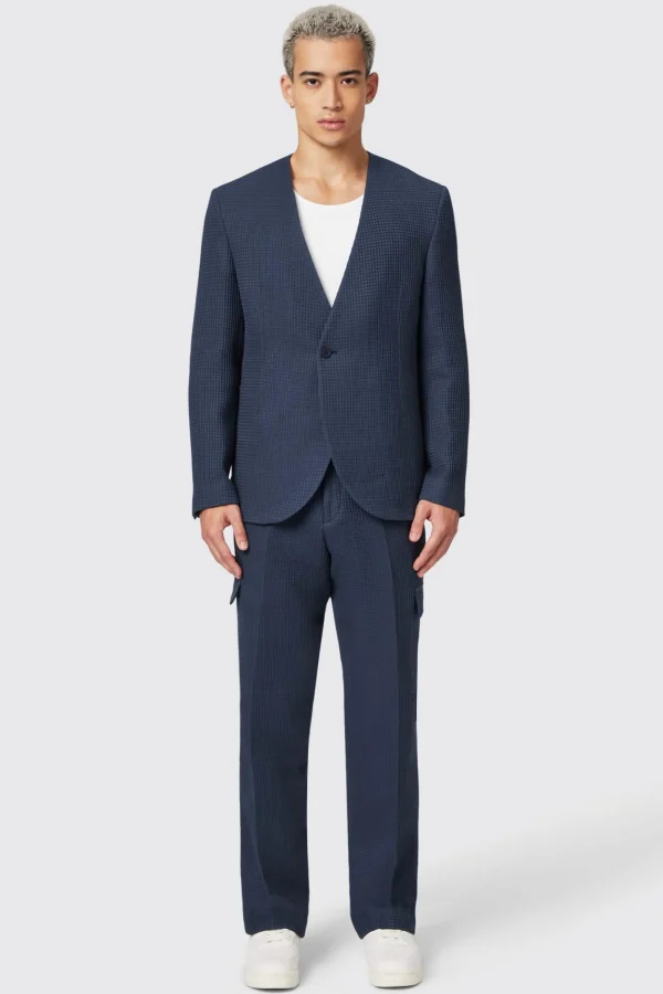 Twisted Tailor Anthony Oversized Navy Waffle Knit Cotton Suit | Unisex | Jackets·Casual Jackets