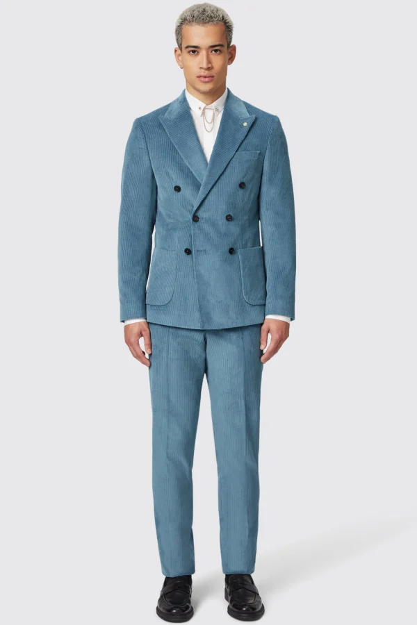 Twisted Tailor Aston Slim Fit Blue Corduroy Double Breasted Suit | Style·Plain Suits | Style·Double Breasted Suits