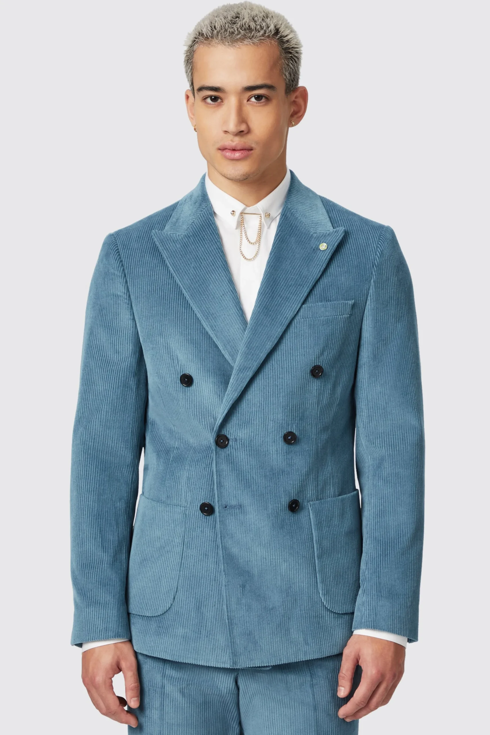 Twisted Tailor Aston Slim Fit Blue Corduroy Double Breasted Suit | Style·Plain Suits | Style·Double Breasted Suits