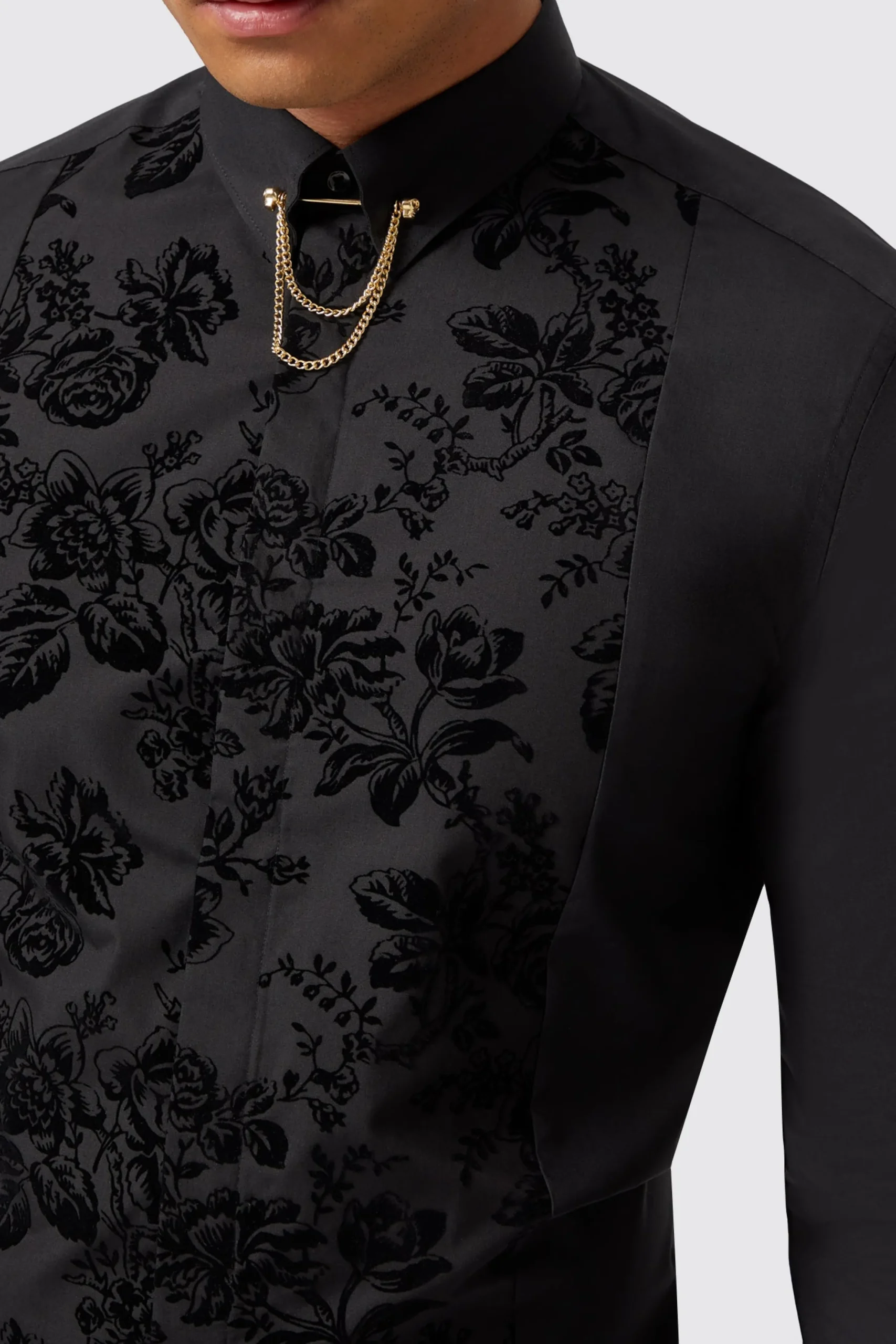 Twisted Tailor Barilla Slim Fit Black Flocked Floral Shirt | Occasion·Wedding Shirts | Occasion·Formal Shirts