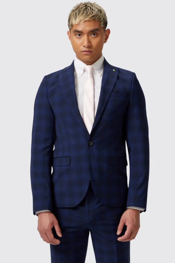 Twisted Tailor Barlow Slim Fit Navy Wool Check Jacket | Jackets·Work Jackets