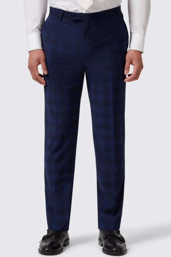 Twisted Tailor Barlow Slim Fit Navy Wool Check Trousers | Trousers·Work Trousers
