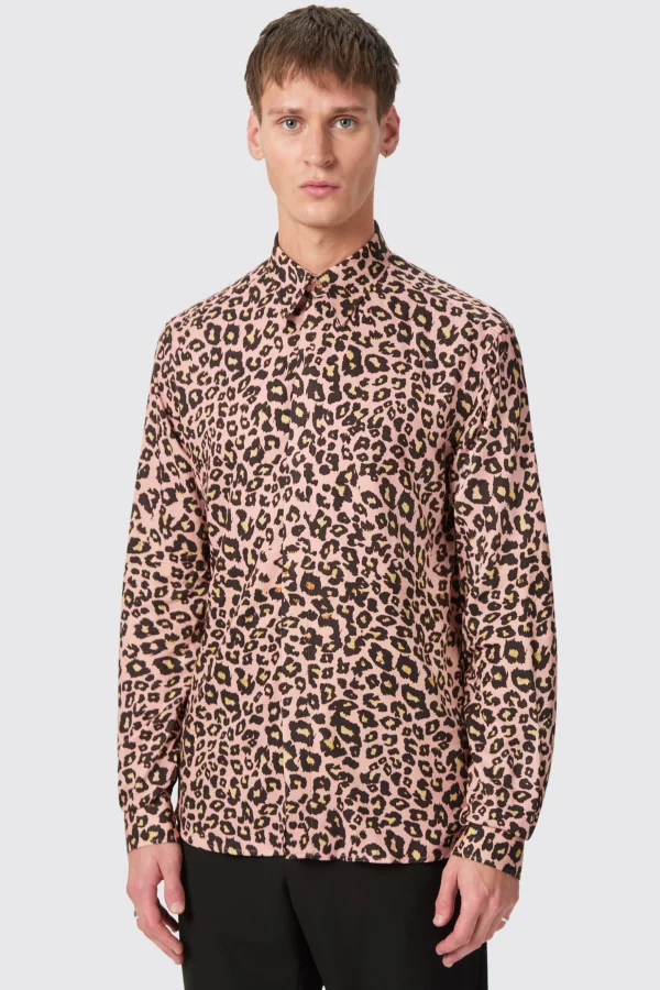 Twisted Tailor Bia Slim Fit Pink Leopard Print Cotton Shirt | Style·Patterned Shirts | Occasion·Formal Shirts