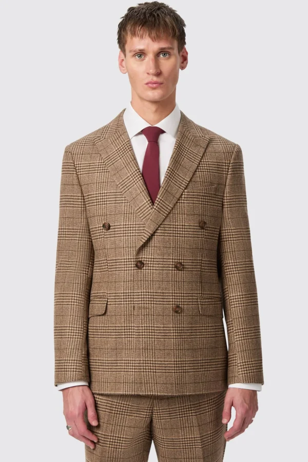 Twisted Tailor Blackwood Slim Fit Brown Check Double Breasted Jacket | Jackets·Work Jackets | Jackets·Casual Jackets