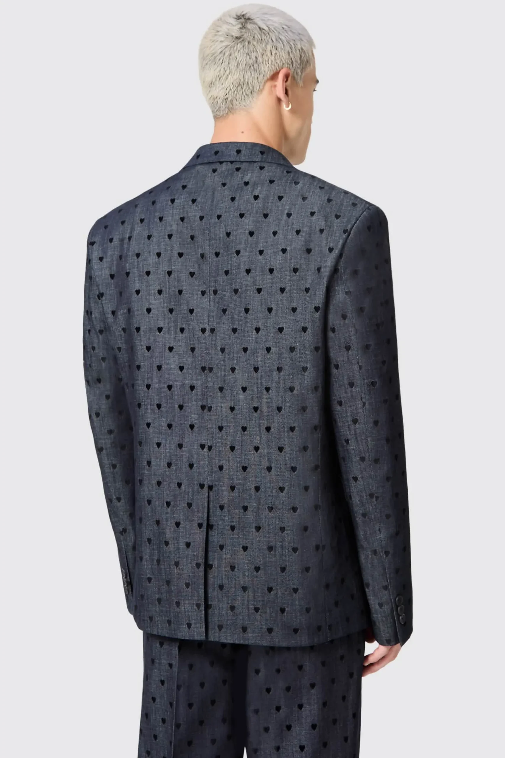 Twisted Tailor Blugi Slim Fit Blue Denim Heart Flocked Cotton Suit | Unisex | Jackets·Casual Jackets