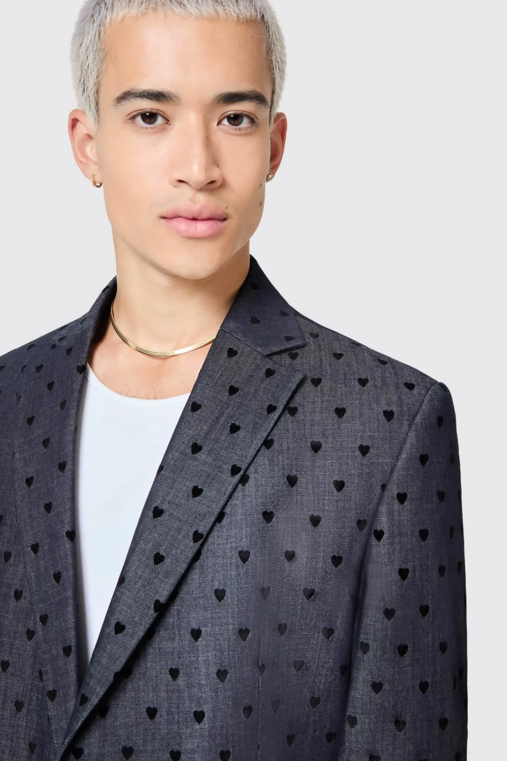 Twisted Tailor Blugi Slim Fit Blue Denim Heart Flocked Cotton Suit | Unisex | Jackets·Casual Jackets