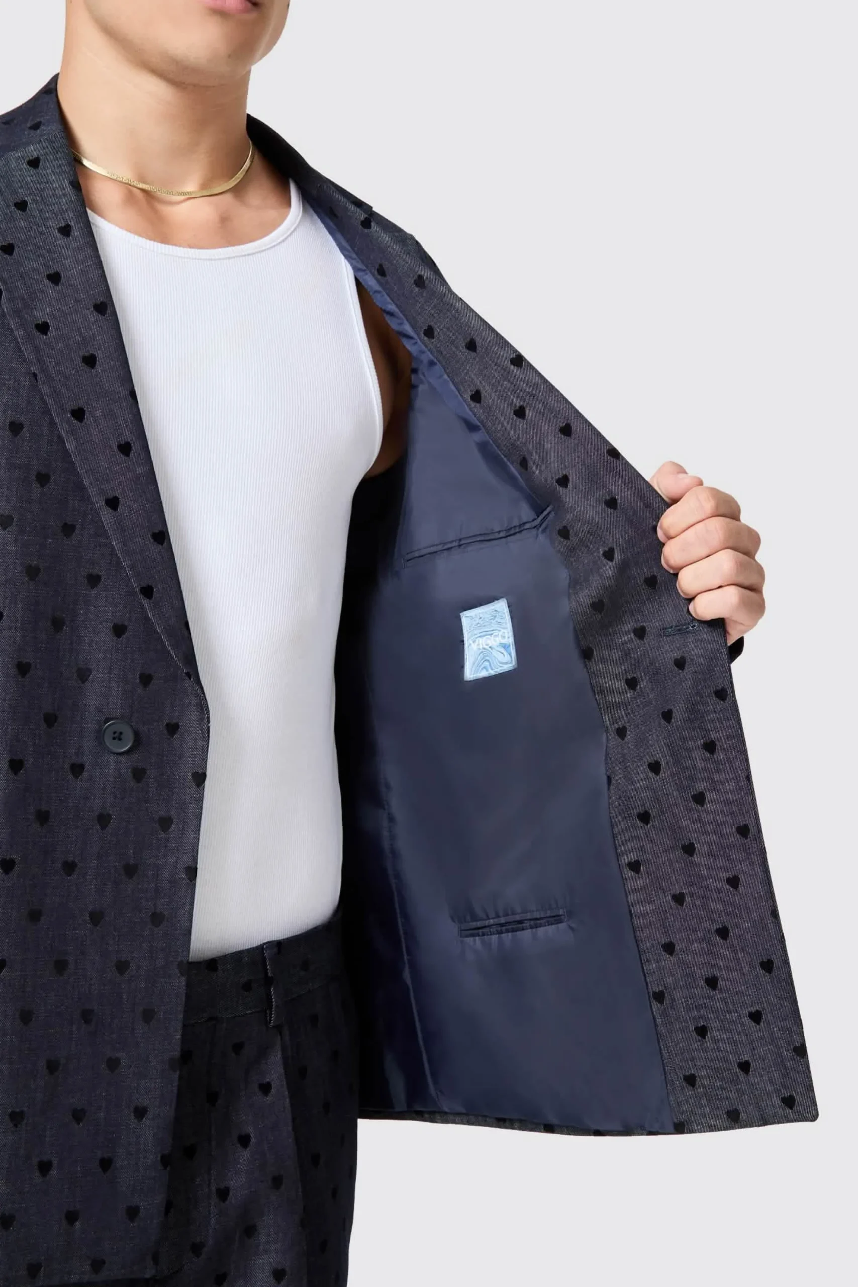 Twisted Tailor Blugi Slim Fit Blue Denim Heart Flocked Cotton Suit | Unisex | Jackets·Casual Jackets