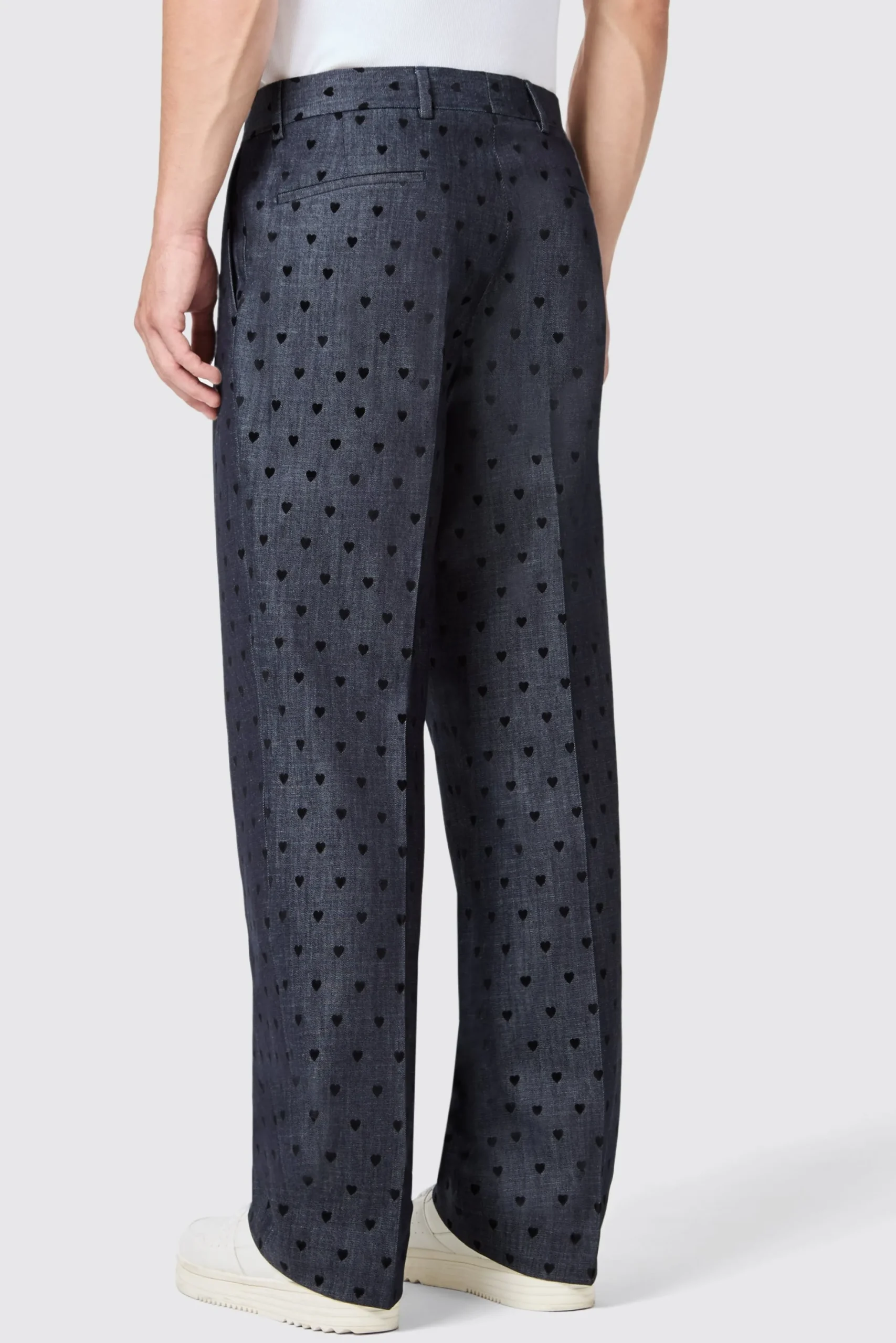 Twisted Tailor Blugi Slim Fit Blue Denim Heart Flocked Cotton Trousers | Unisex | Trousers·Casual Trousers