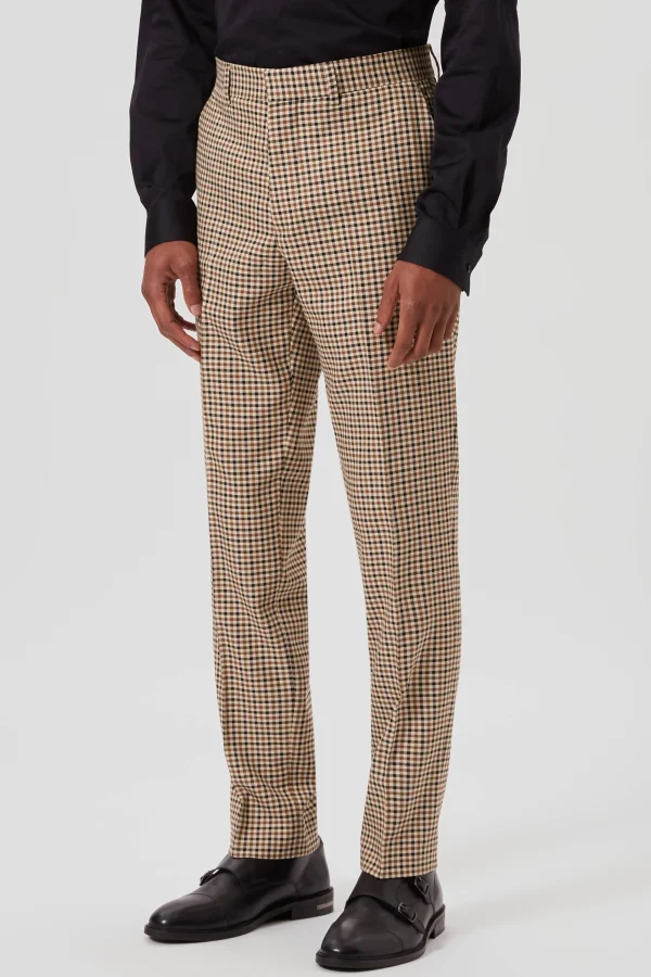 Twisted Tailor Blythe Slim Fit Beige Check Trousers | Trousers·Party Trousers | Trousers·Work Trousers