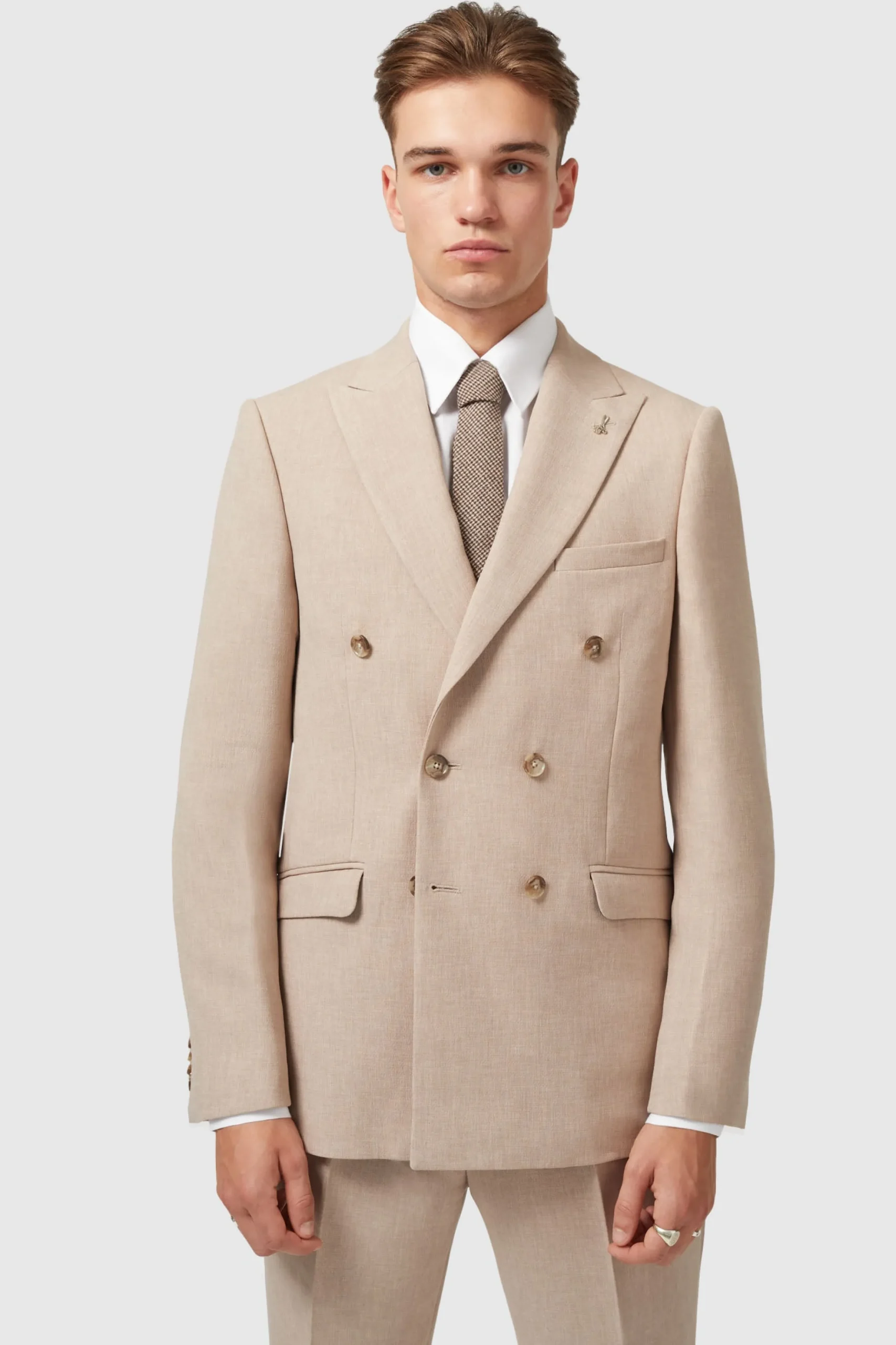 Twisted Tailor Bresnan Slim Fit Neutral Double Breasted Jacket | Jackets·Work Jackets