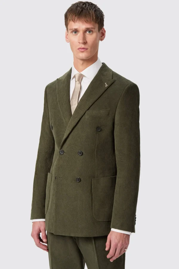 Twisted Tailor Brisbane Slim Fit Green Corduroy Double Breasted Jacket | Jackets·Work Jackets | Jackets·Party Jackets