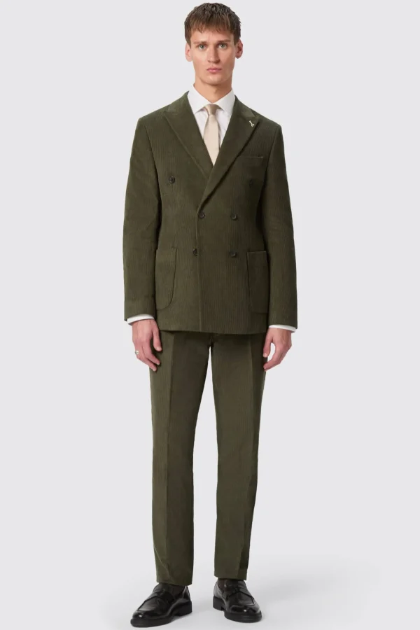 Twisted Tailor Brisbane Slim Fit Green Corduroy Double Breasted Suit | Style·Plain Suits | Style·Cord Suits