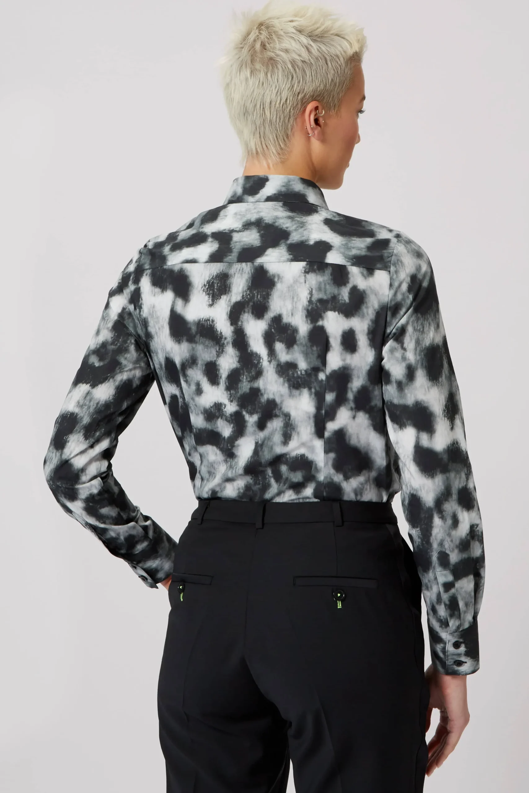 Twisted Tailor Burma Slim Fit Black Patterned Cotton Shirt | Woman