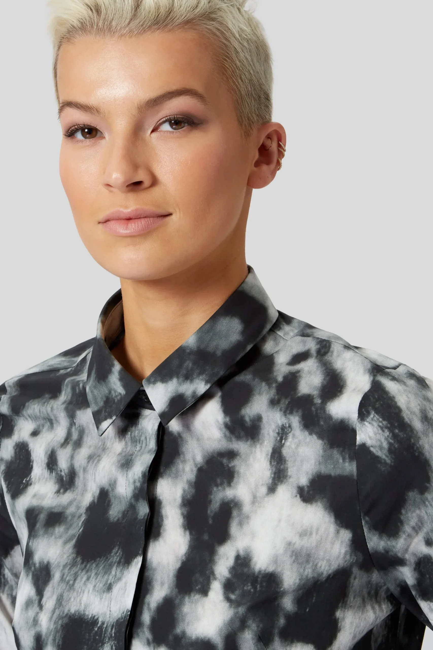 Twisted Tailor Burma Slim Fit Black Patterned Cotton Shirt | Woman