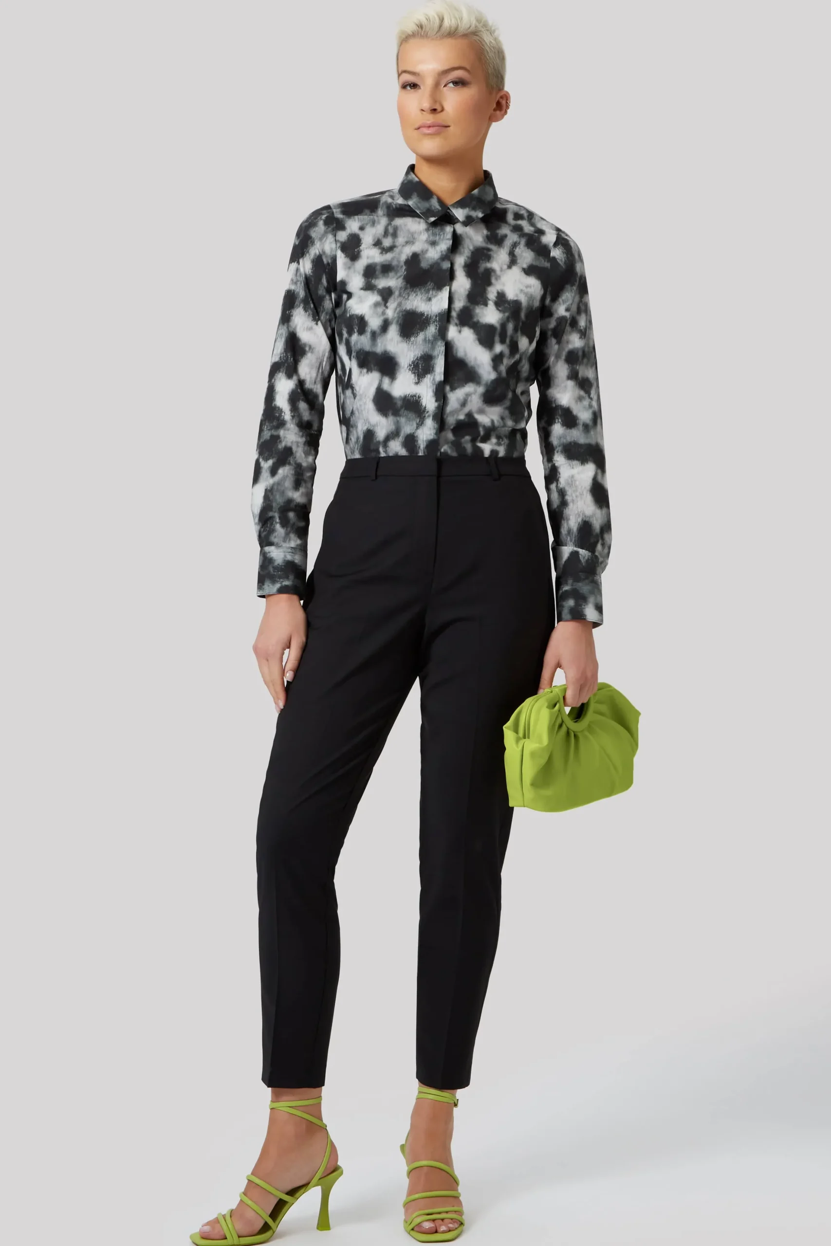 Twisted Tailor Burma Slim Fit Black Patterned Cotton Shirt | Woman