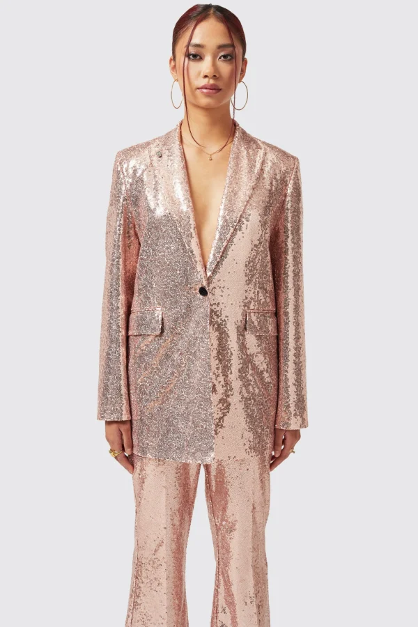 Twisted Tailor Caladium Slim Fit Pink Sequin Jacket | Woman
