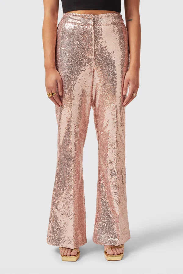 Twisted Tailor Caladium Slim Fit Pink Sequin Trouser | Woman