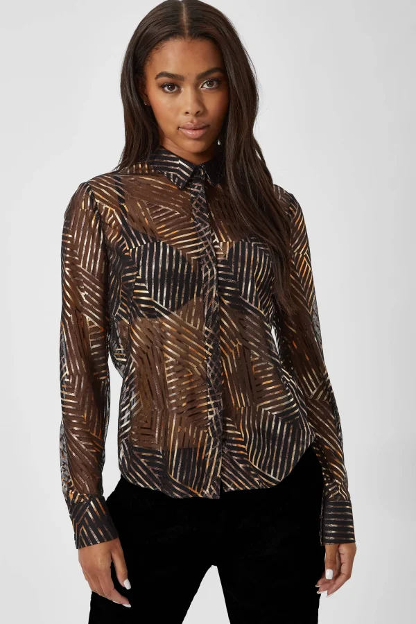 Twisted Tailor Capaldi Slim Fit Black Geometric Shirt | Woman