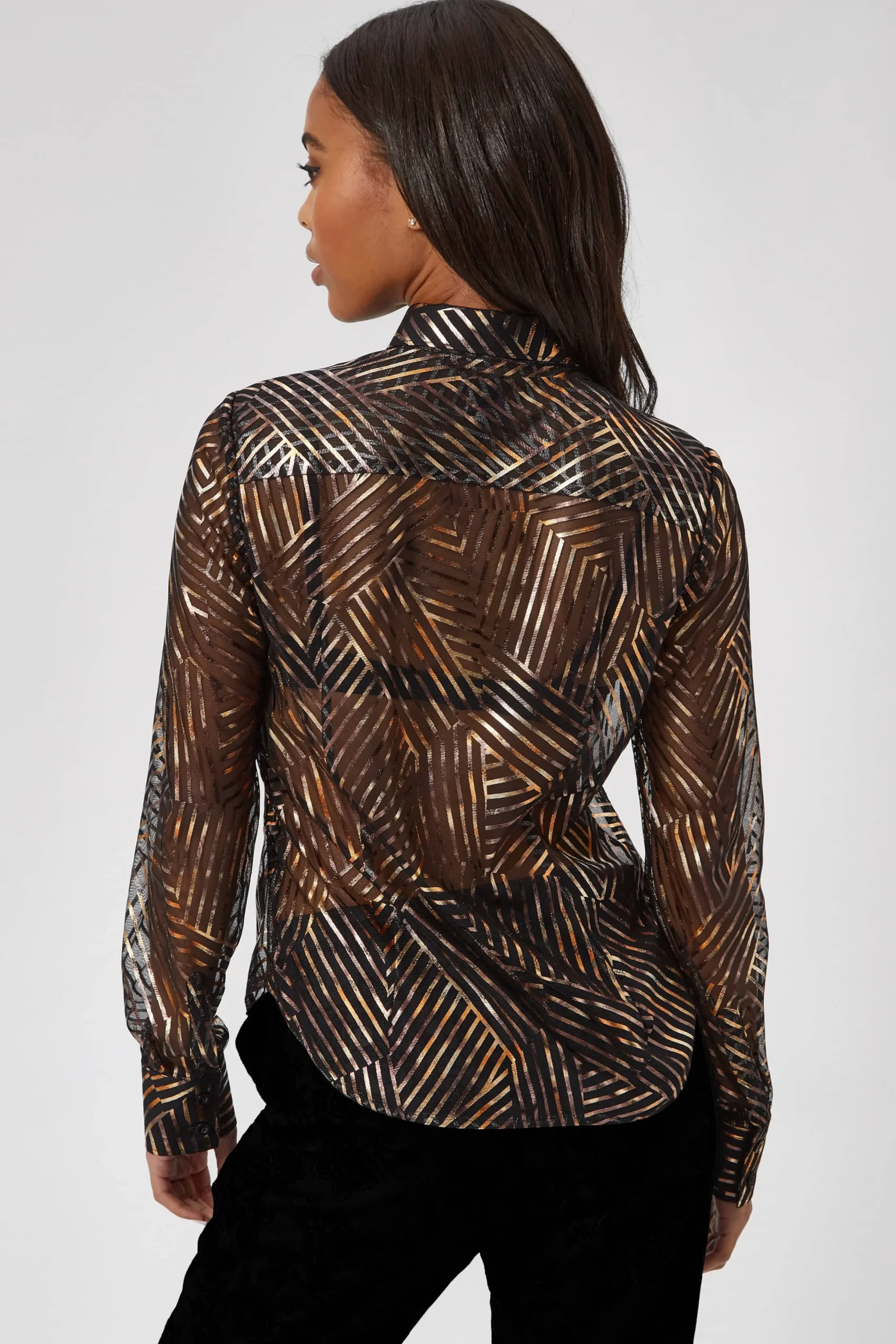 Twisted Tailor Capaldi Slim Fit Black Geometric Shirt | Woman
