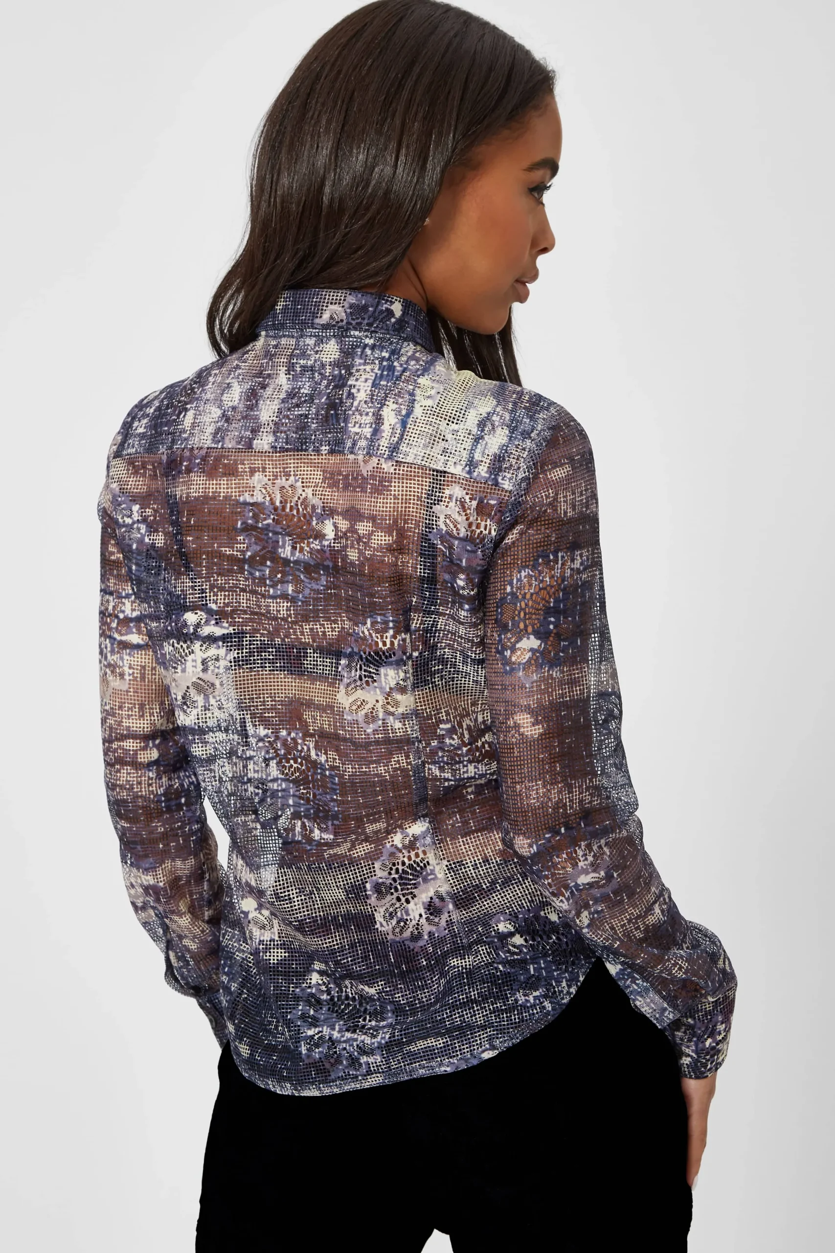 Twisted Tailor Caples Slim Fit Blue Mesh Shirt | Woman