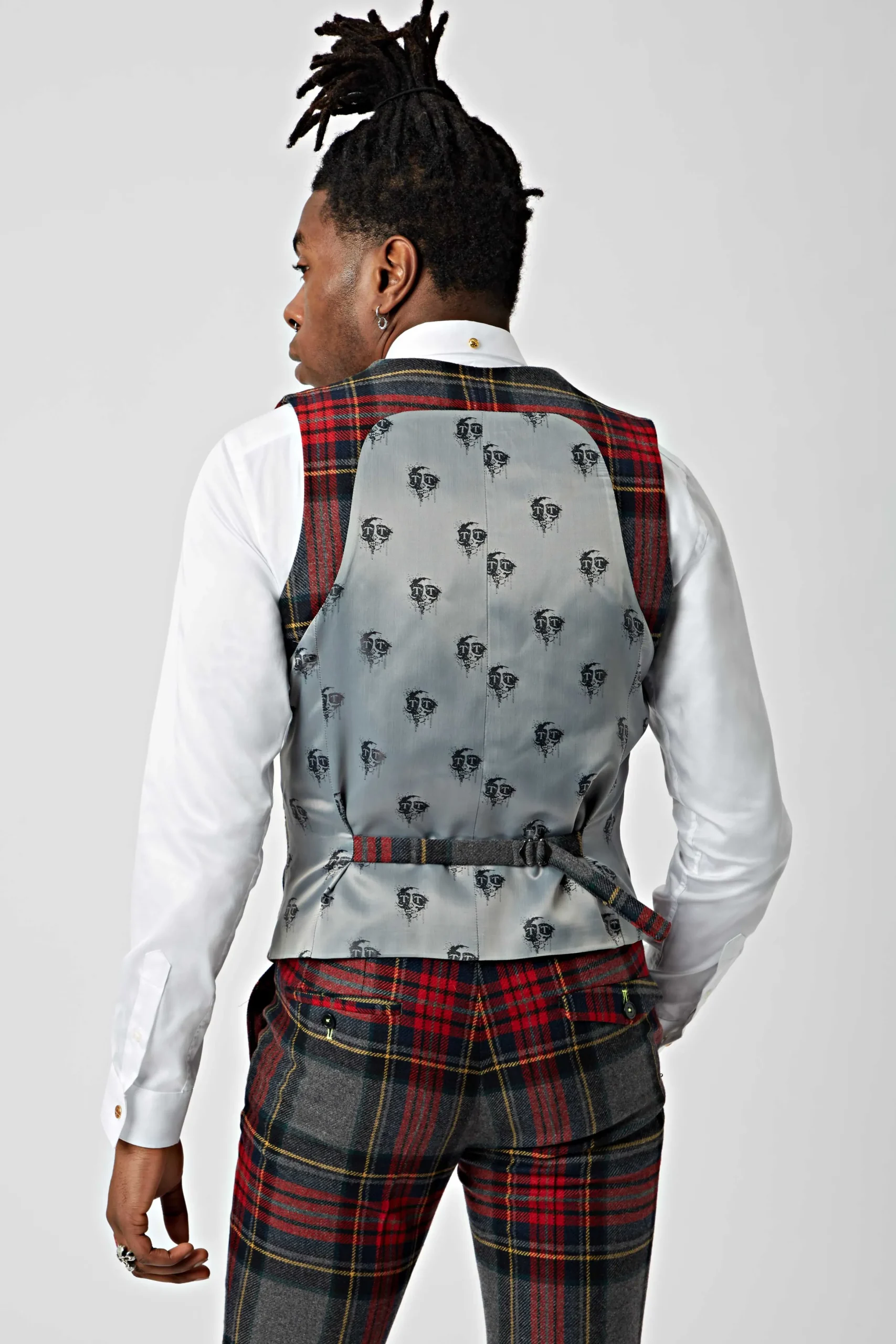 Twisted Tailor Cardosi Skinny Fit Red Tartan Wool Waistcoat | Waistcoats