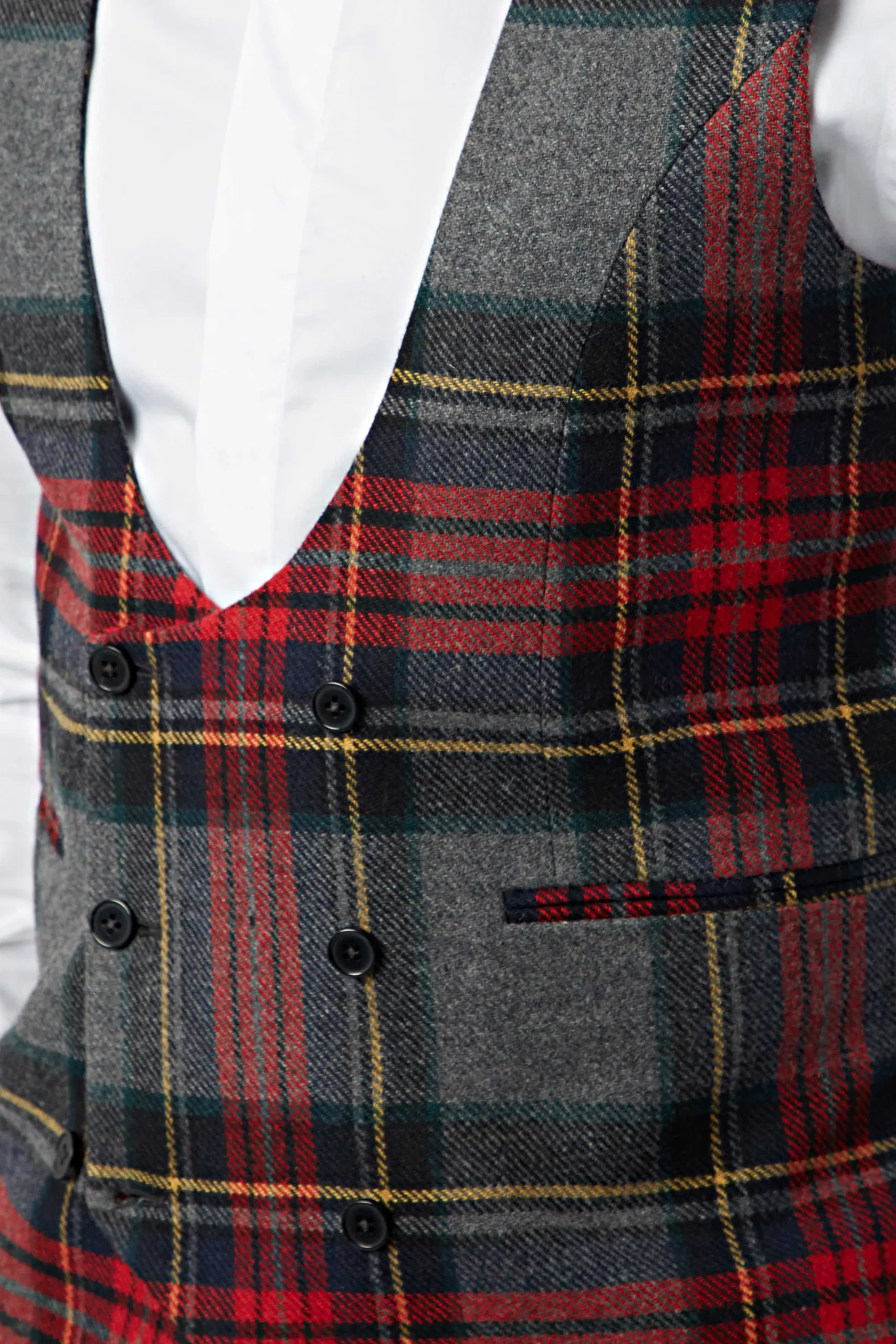 Twisted Tailor Cardosi Skinny Fit Red Tartan Wool Waistcoat | Waistcoats