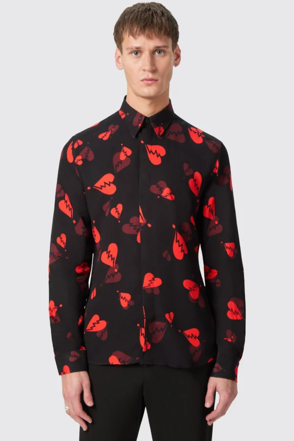 Twisted Tailor Casse Slim Fit Heart Flocked Black Shirt | Occasion·Formal Shirts | Occasion·Party Shirts