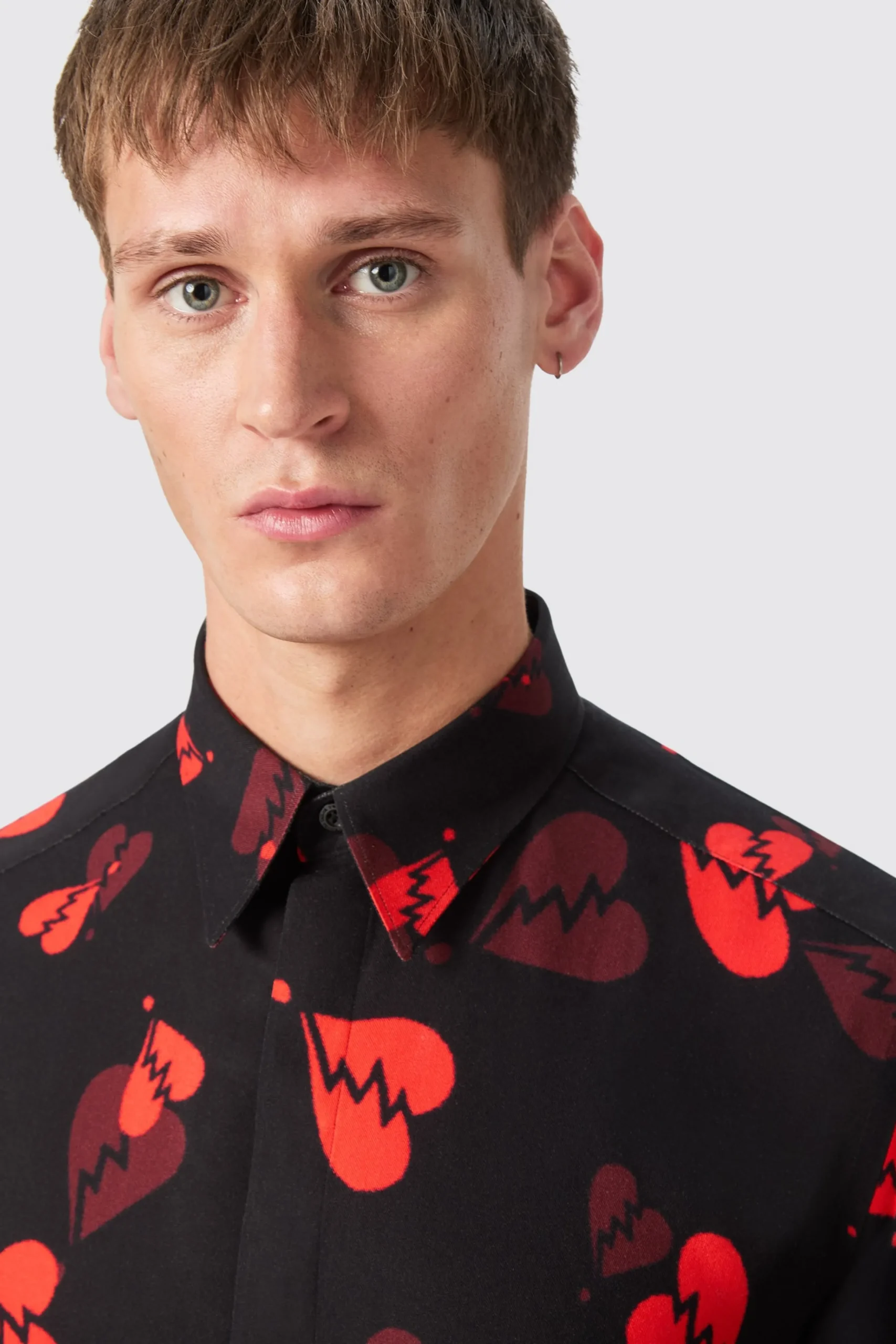 Twisted Tailor Casse Slim Fit Heart Flocked Black Shirt | Occasion·Formal Shirts | Occasion·Party Shirts