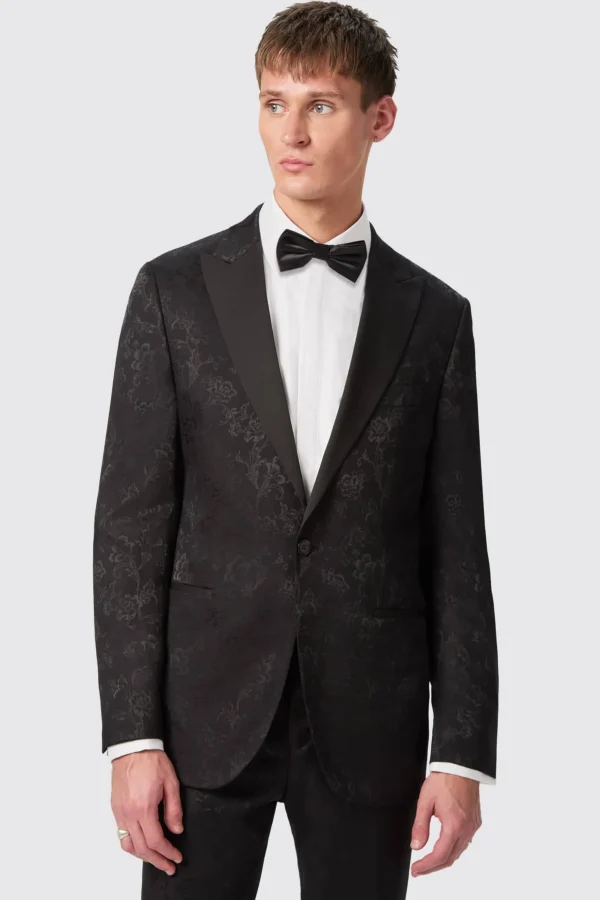 Twisted Tailor Compt Slim Fit Black Floral Jacquard Jacket | Jackets·Floral Jackets