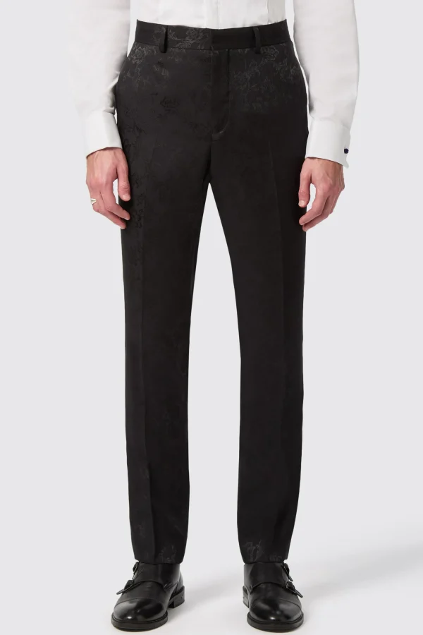 Twisted Tailor Compt Slim Fit Black Floral Jacquard Trousers | Trousers·Party Trousers