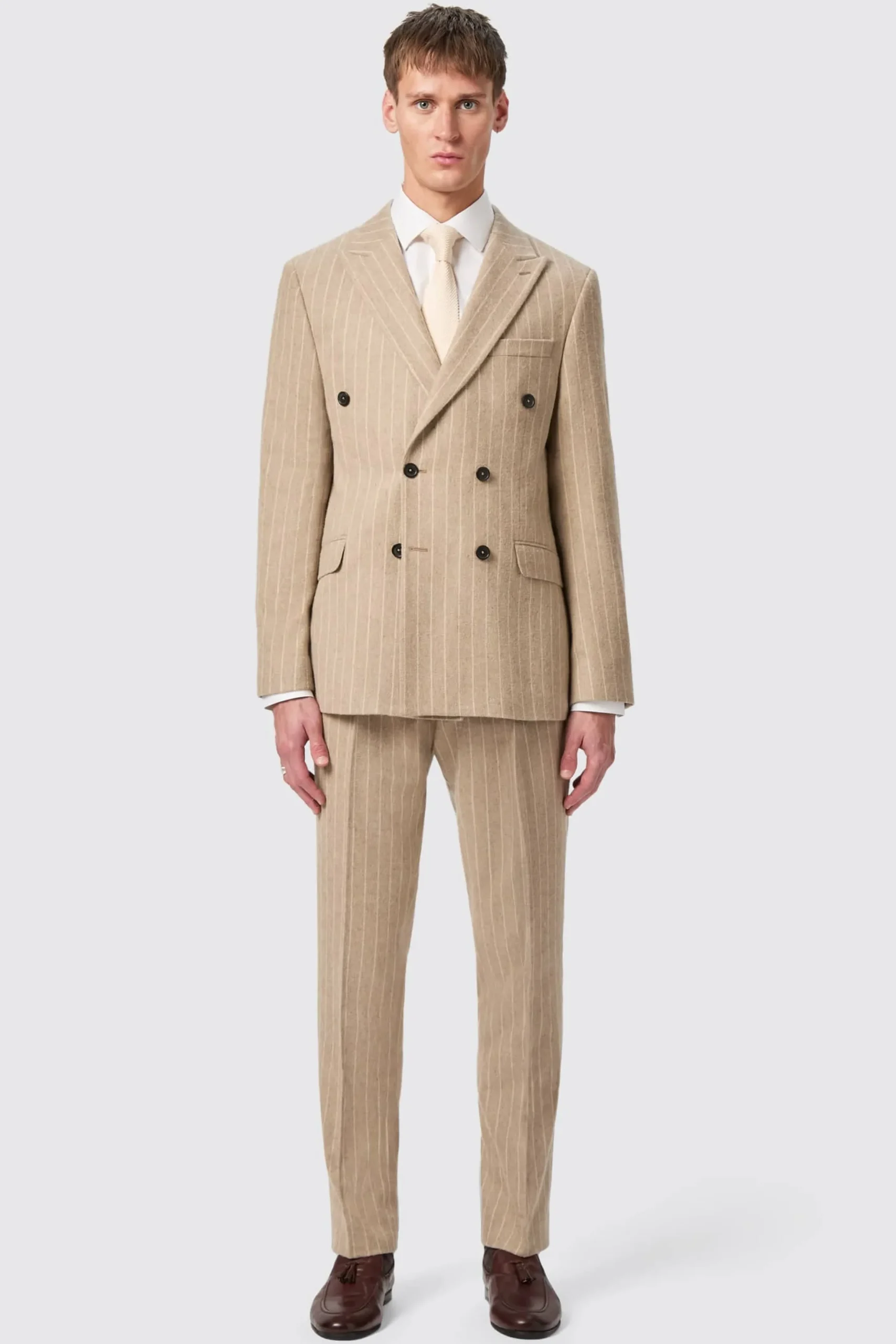 Twisted Tailor Cornwall Slim Fit Beige Pinstripe Double Breasted Suit | Style·Double Breasted Suits | Occasion·Groomsmen Suits