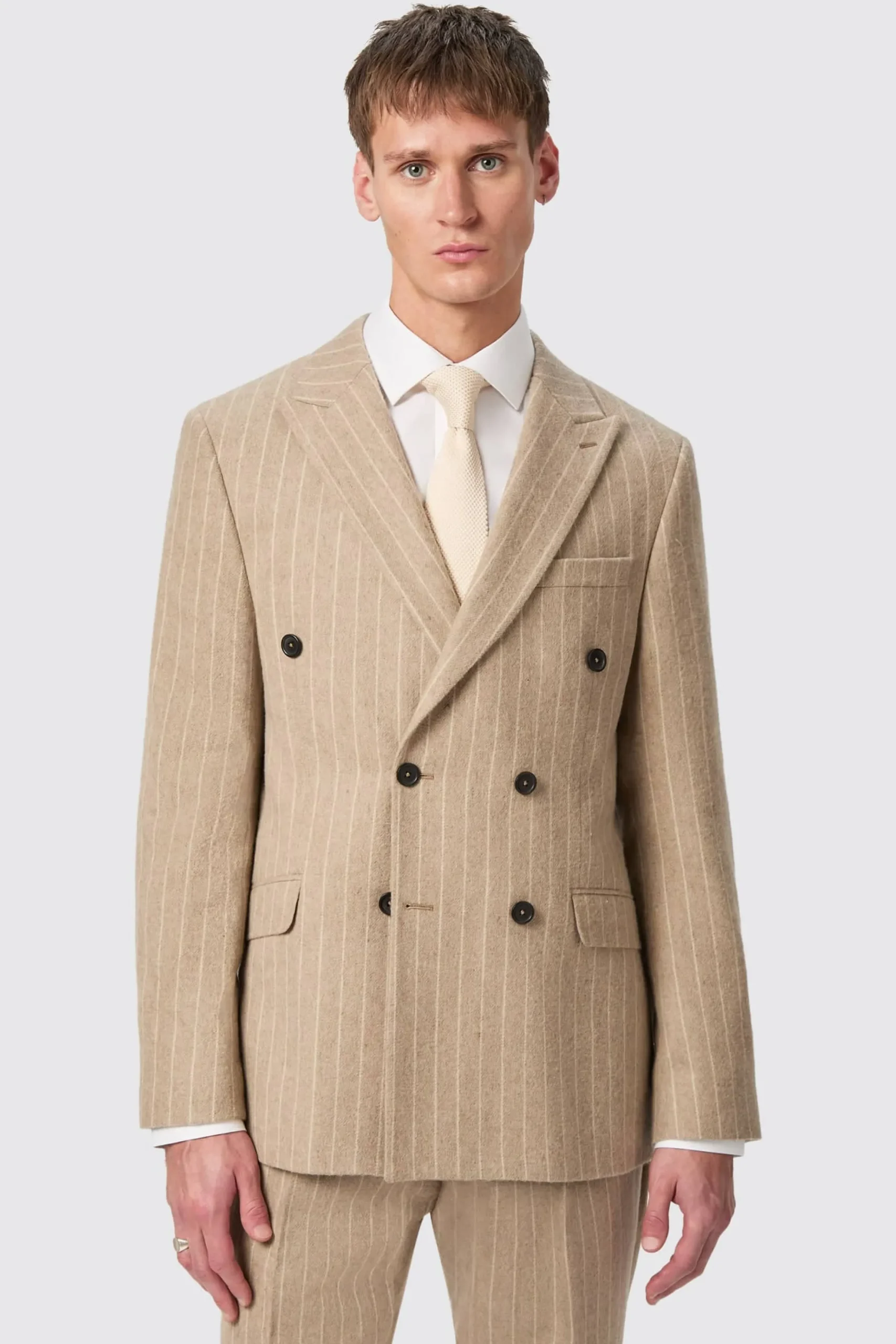 Twisted Tailor Cornwall Slim Fit Beige Pinstripe Double Breasted Suit | Style·Double Breasted Suits | Occasion·Groomsmen Suits