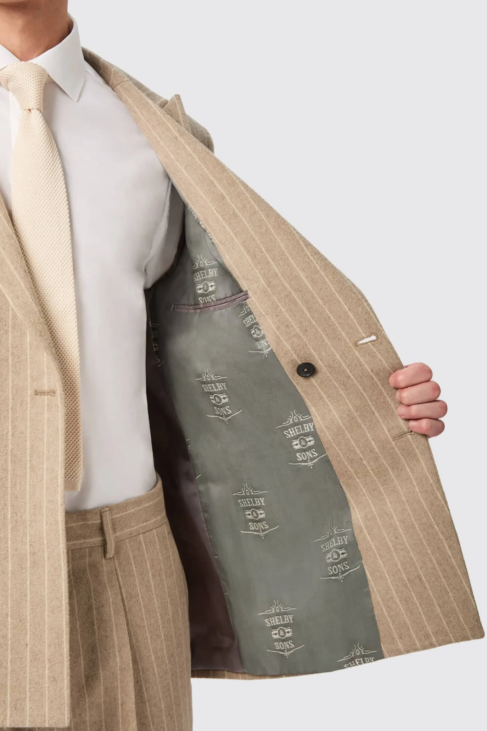 Twisted Tailor Cornwall Slim Fit Beige Pinstripe Double Breasted Suit | Style·Double Breasted Suits | Occasion·Groomsmen Suits