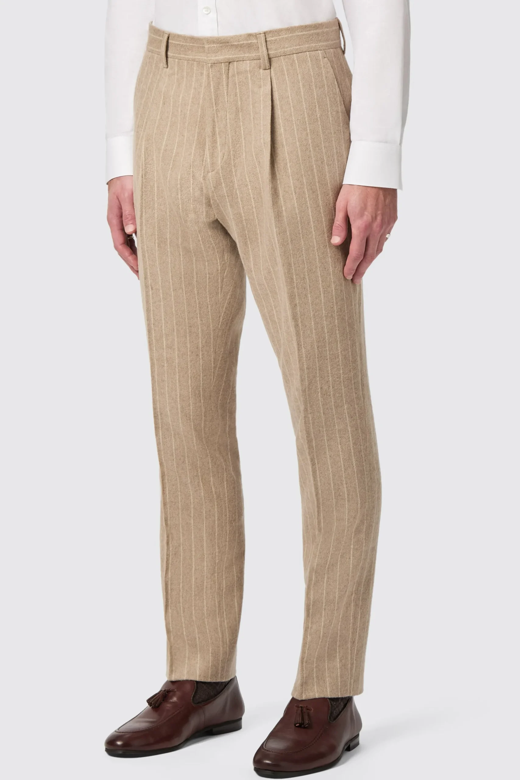 Twisted Tailor Cornwall Slim Fit Beige Pinstripe Trousers | Trousers·Casual Trousers | Trousers·Work Trousers