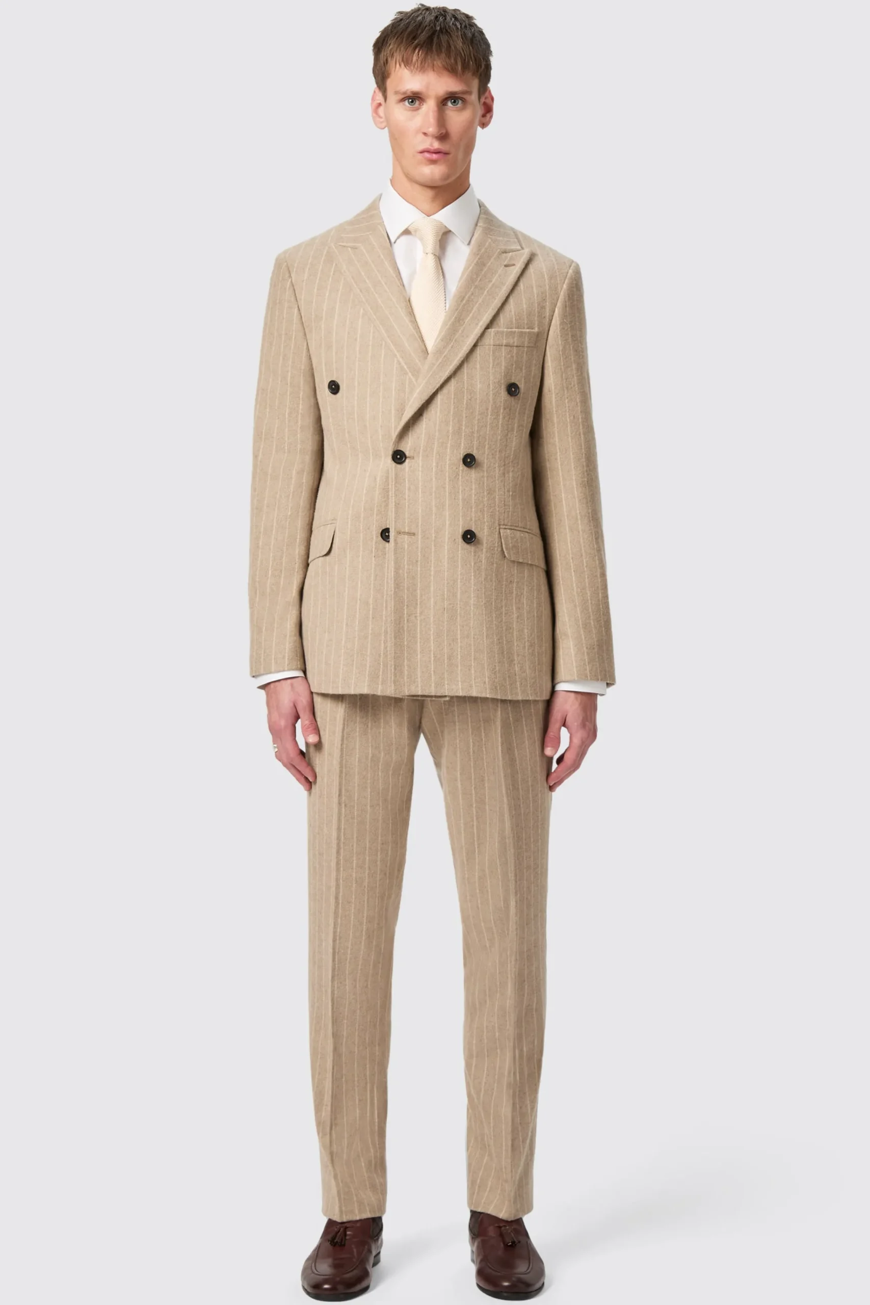 Twisted Tailor Cornwall Slim Fit Beige Pinstripe Trousers | Trousers·Casual Trousers | Trousers·Work Trousers