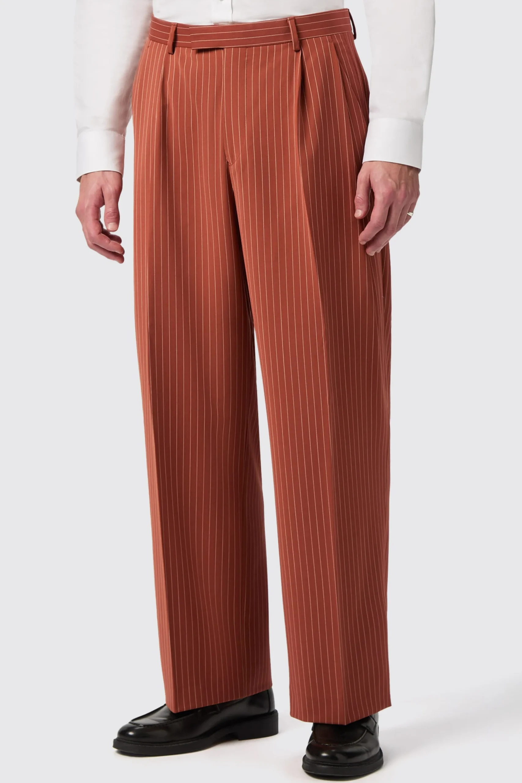 Twisted Tailor Cortese Oversized Burnt Orange Pinstripe Trousers | Trousers·Casual Trousers