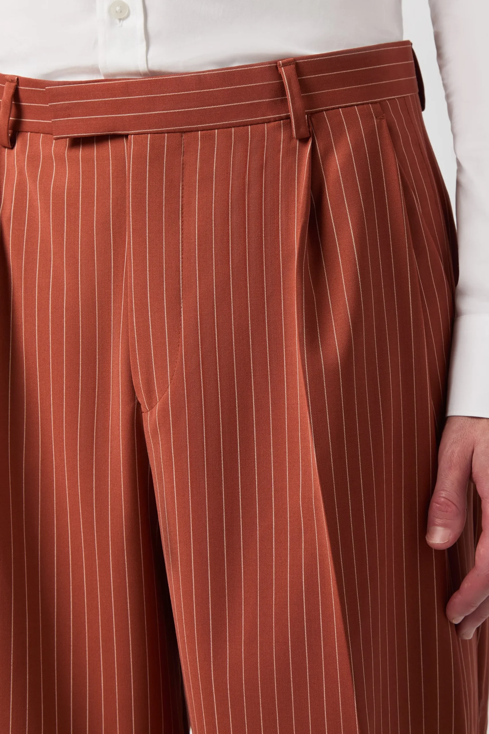 Twisted Tailor Cortese Oversized Burnt Orange Pinstripe Trousers | Trousers·Casual Trousers