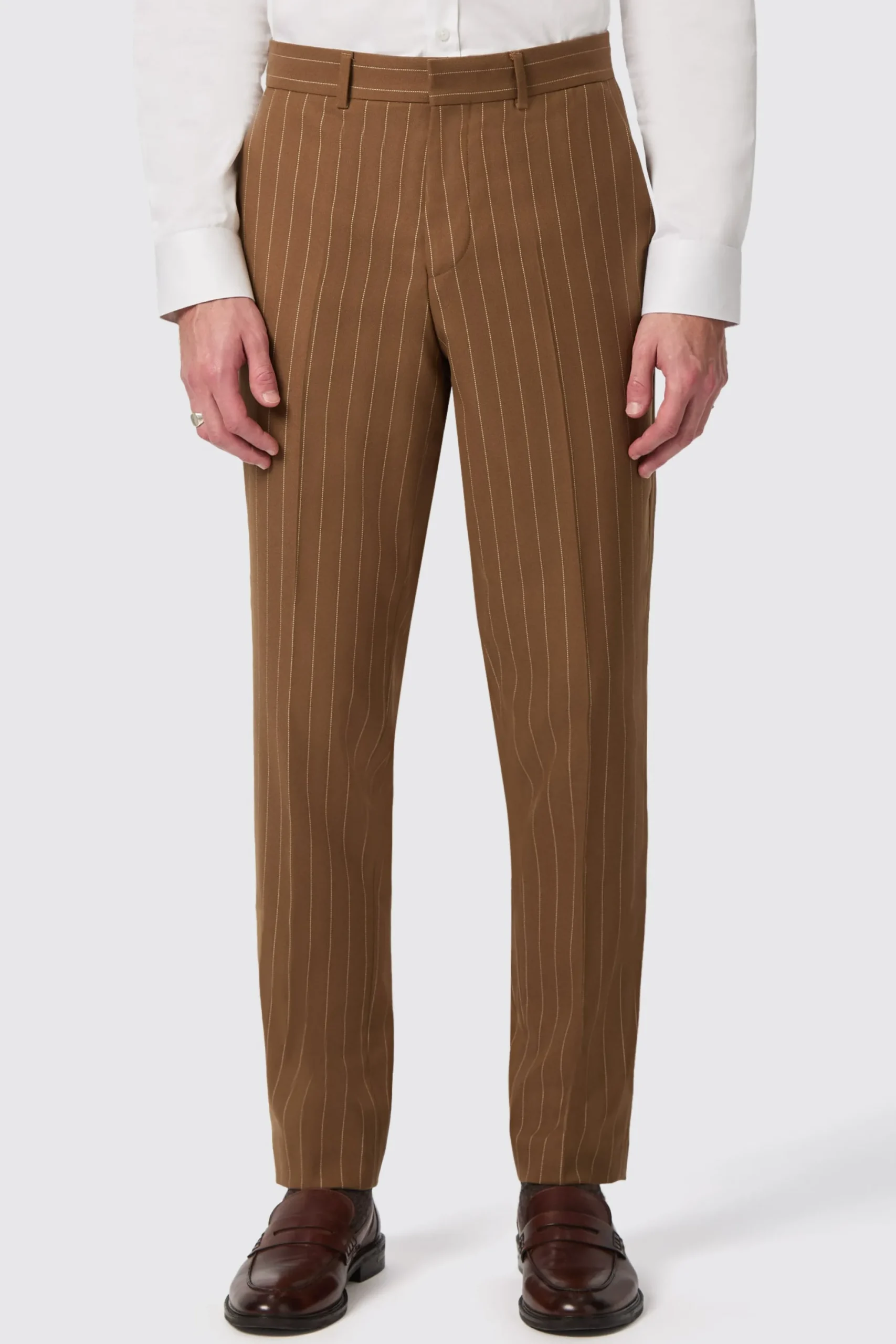 Twisted Tailor Cuttel Slim Fit Brown Pinstripe Trousers | Trousers·Party Trousers