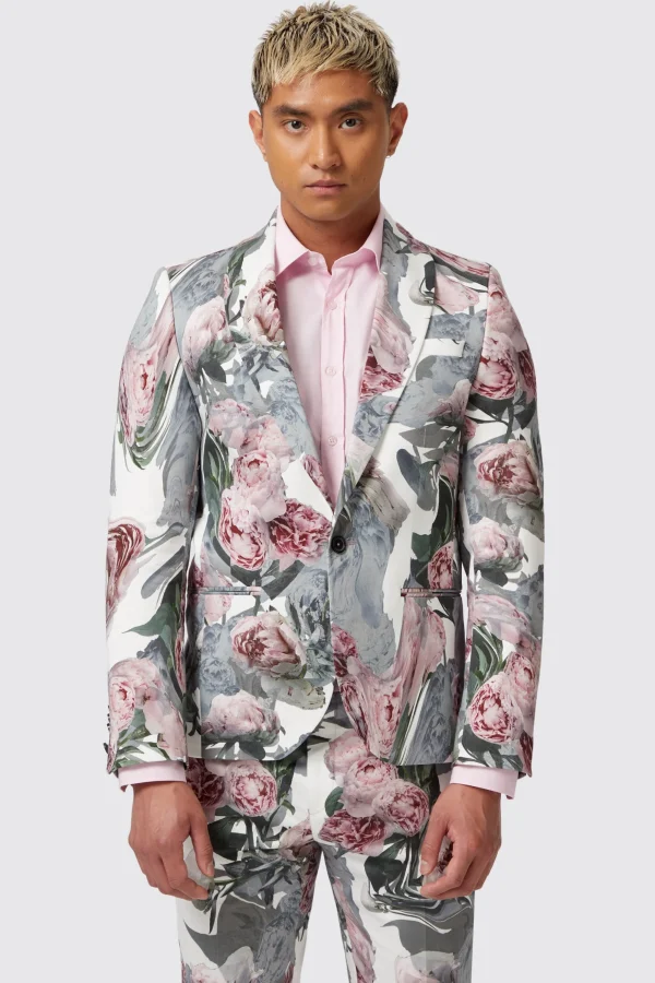 Twisted Tailor Dali Skinny Fit White Cotton Floral Jacket | Jackets·Floral Jackets