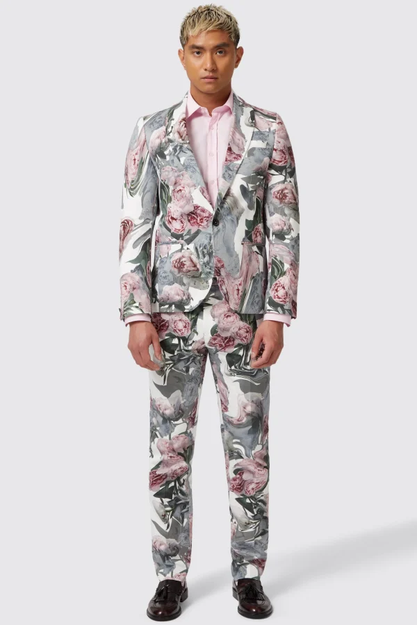 Twisted Tailor Dali Skinny Fit White Cotton Floral Suit | Style·Floral Suits | Style·Bold Prints
